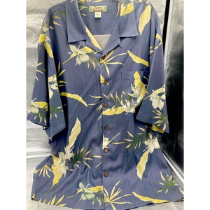 Tommy Bahama Blue Green Yellow Tropical Shirt Men's Size‎ X-Large 100% Silk